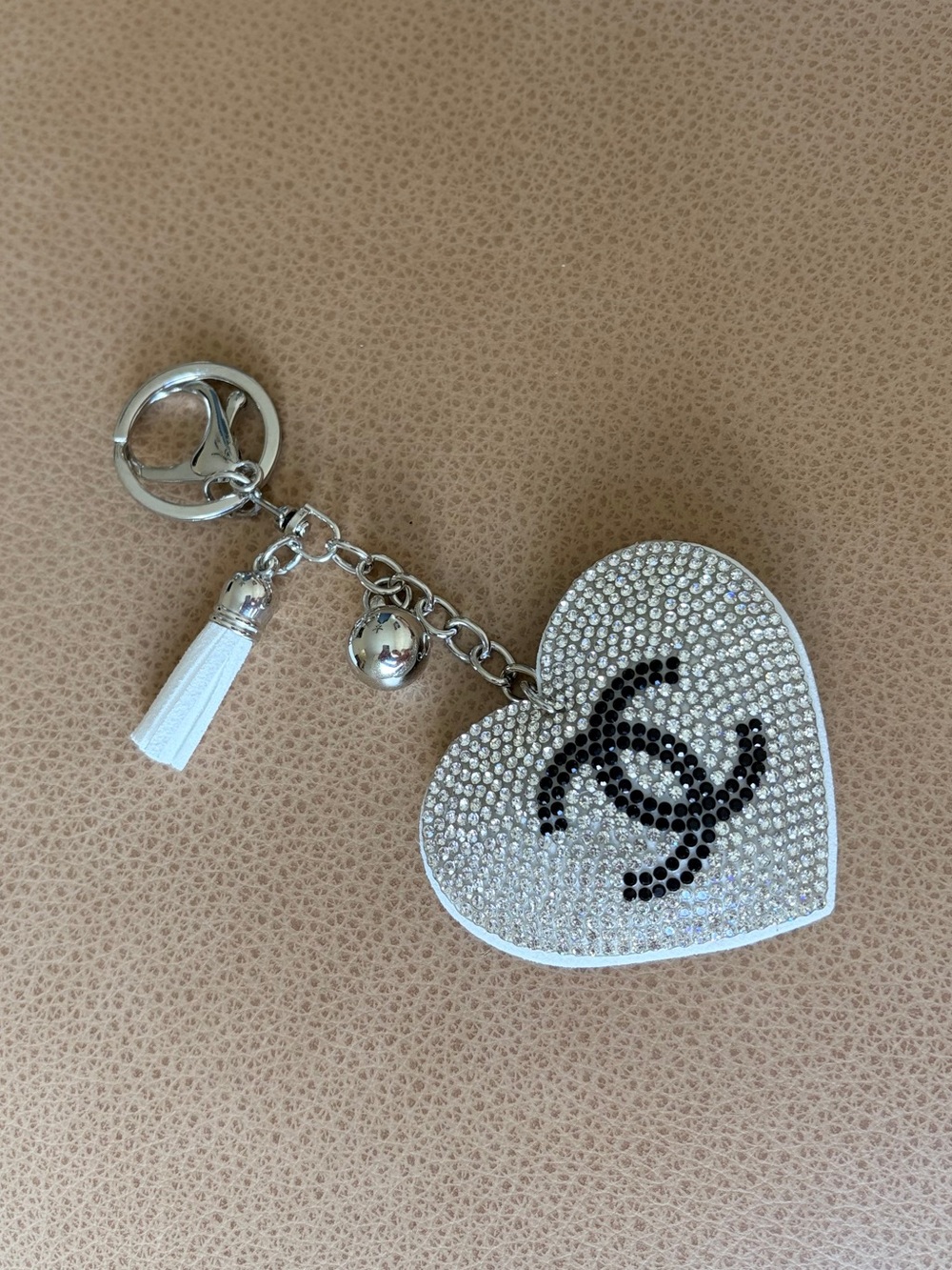 Sparkling Crystal Heart Keychain - White & Silver - Picture 3 of 5
